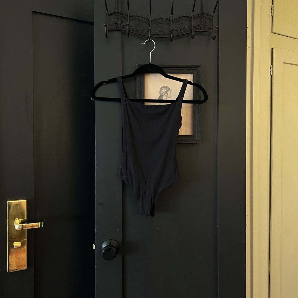 Skims Black Cotton Rib bodysuit